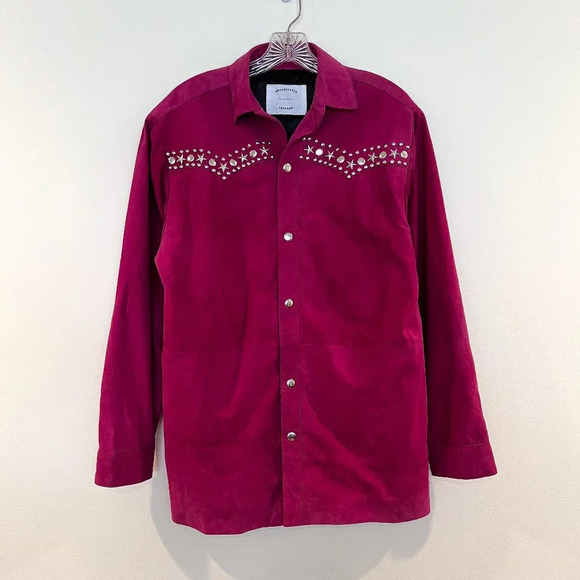 Understated Leather Pink Suede Silver Hardware Embellished Boho Western Jacket S - Picture 2 of 9